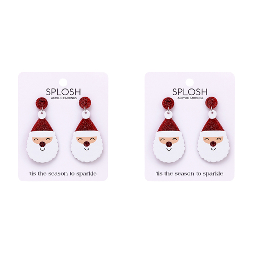 2PK Splosh Christmas Santa Drop Earrings Stainless Steel Fashion Jewellery 7cm