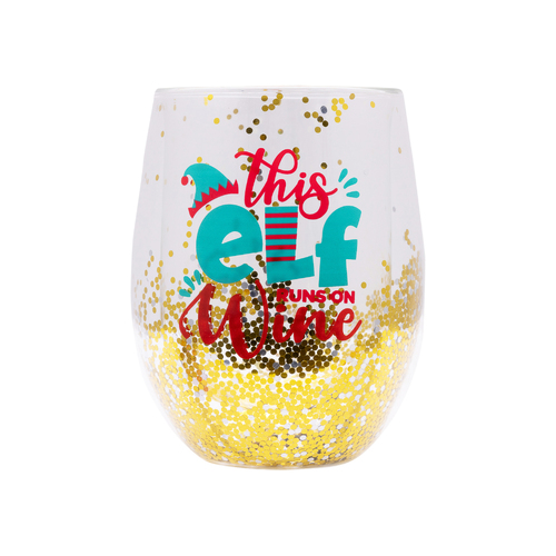 Splosh Christmas Elf Stemless Glass Drinking Tumbler Round 13cm