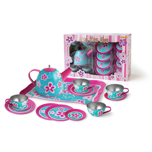 Kaper Kidz Pink Flower Tin Tea Set 15Pcs