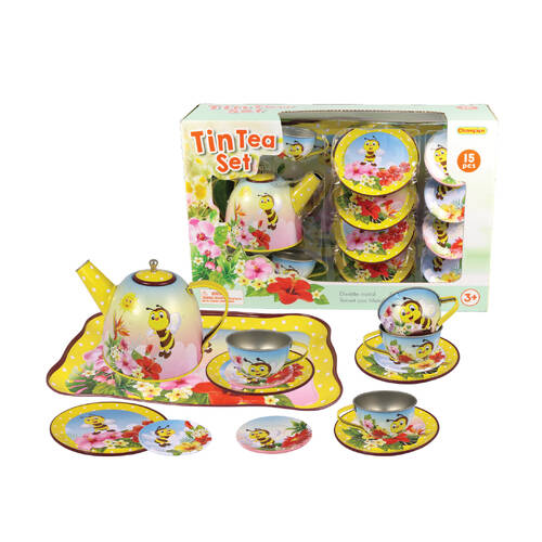 15pc Kaper Kidz Bee Tin Tea Set Kids Pretend Play Toy 3y+