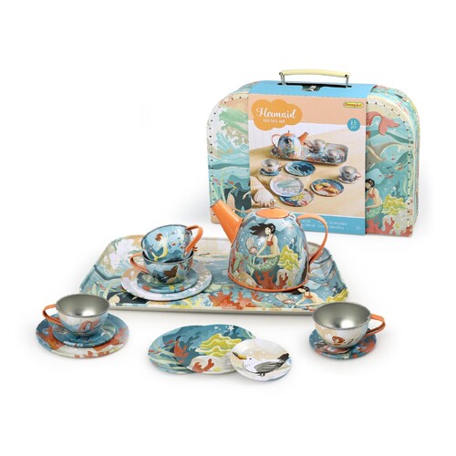 15pc Kaper Kidz Mermaid Tin Tea Set In Suitcase