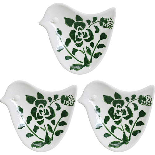 3PK LVD Ceramic Ornament Folk Bird Dish Flora Decorative Home Decor