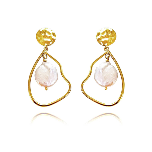 Culturesse Celestia Artisan 6cm Pearl Dangle Earrings For Pierced Ears - Gold