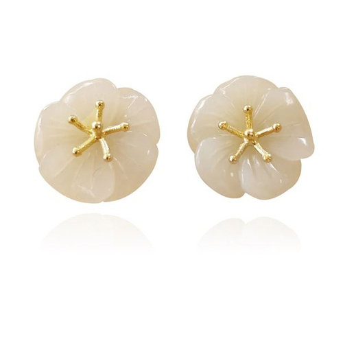 Culturesse Pure Jade 15mm Artisan Floral Stud Earrings