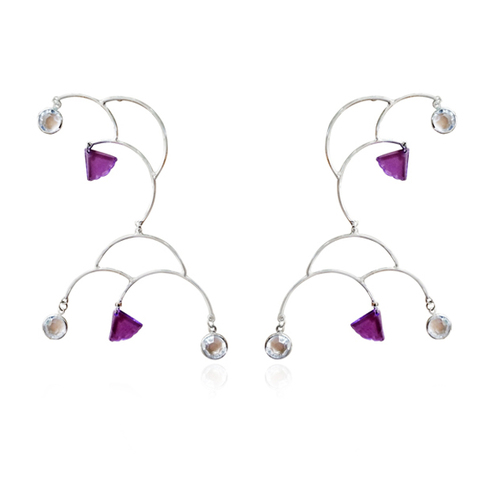 Culturesse Chiquita 11cm Runway Arch Earrings Limited Edition For Pierced Ears - Platinum