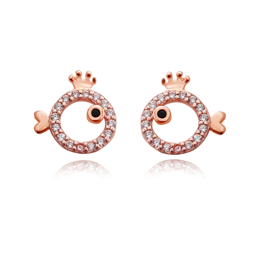 Culturesse 9mm Little Crown Fish Stud Earrings - Rose Gold