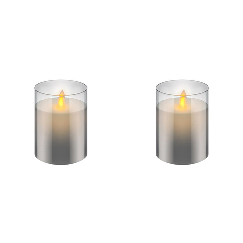 2PK Goobay Battery-Operated 7.5x10cm LED Wax Candle in Glass - Grey