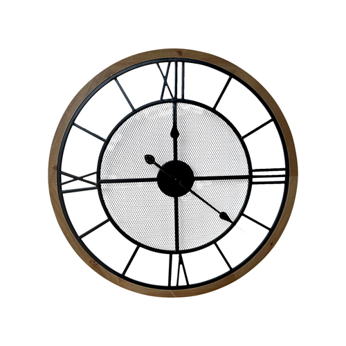 Darlin Timber/Metal 34.5cm Wall Clock Hanging Decor Round Black/Brown