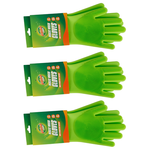 3PK Ultimo Magic Washing Up Gloves Green Kitchen Cleaning 38x15cm Online KG Electronic