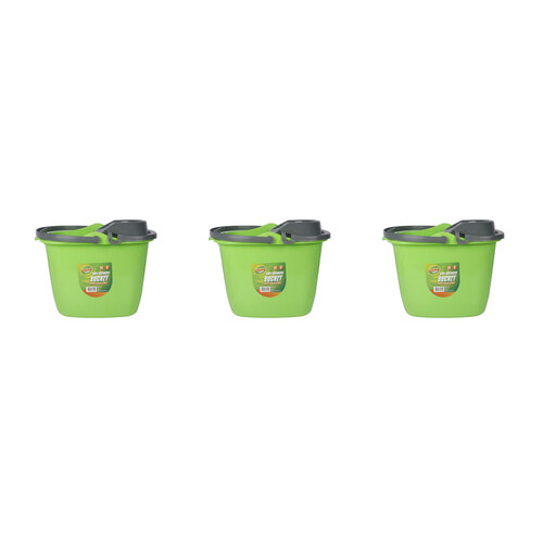 3PK Ultimo Mop Bucket 15L Green W-Grey Wringer & Handle 38x39cm