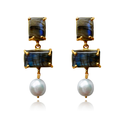 Culturesse La Pierre 55mm Pearl Drop Earrings For Pierced Ears - Flashes of Blue