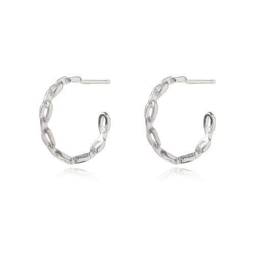 Culturesse Vida 17mm Minimalist C Chain Hoop Earrings - Silver