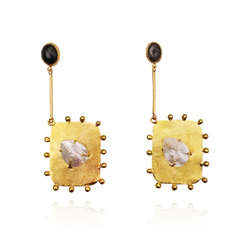 Culturesse Florence 95mm 24K Quartz Dangle Earrings For Pierced Ears - Black