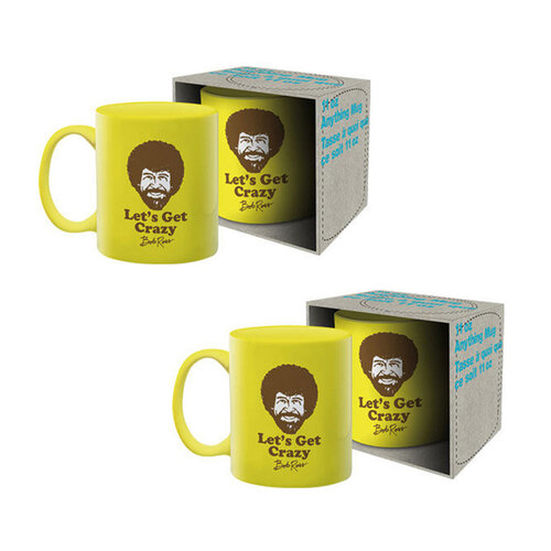 2PK Aquarius Bob Ross Crazy 325ml Coffee Mug w/ Handle - Yellow