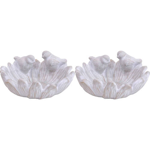 2PK LVD Concrete Bird Water Bath Small Garden Decor 19x18cm - White