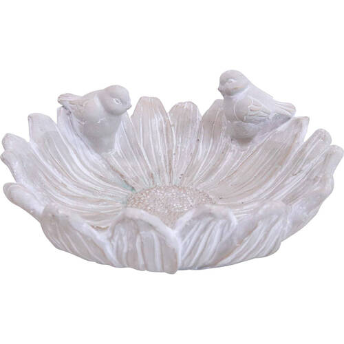 LVD Concrete Bird Water Bath Large Garden Decor 25.5x25cm - White