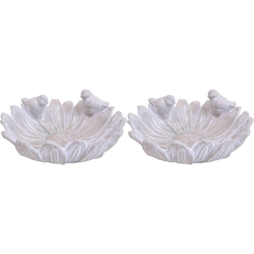 2PK LVD Concrete Bird Water Bath Large Garden Decor 25.5x25cm - White