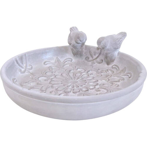 LVD Concrete Bird Bath Tap Bowl Garden Decor 27x26cm - White