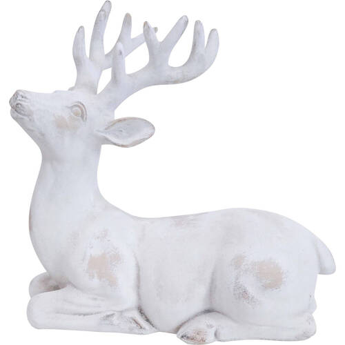 LVD Concrete Deer Laying Sculpture Garden Decor 28.5x28cm - White