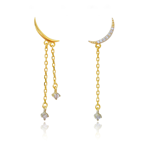 Culturesse Ariella 32mm Moon String Mismatching Earrings For Pierced Ears - Gold