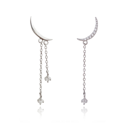 Culturesse Ariella Moon String Mismatching Earrings For Pierced Ears - Silver