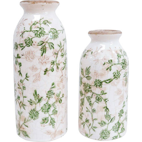 2pc LVD Ceramic Bud Flower Vases Set Home Decor Evergreen