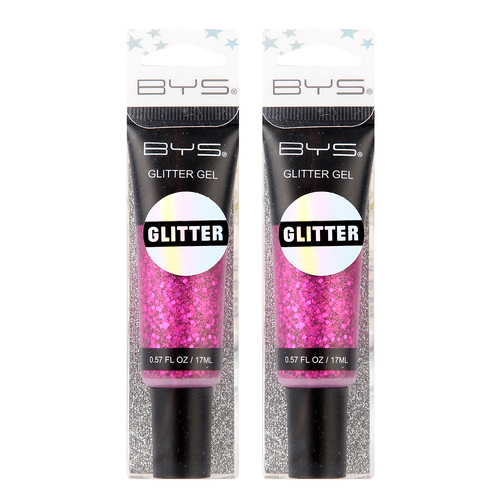 2PK BYS Pink Glitter 17ml Gel Skin/Hair Makeup