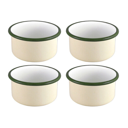 4x Urban Style Enamelware 8x4cm Ramekin w/ Green Rim - Cottage