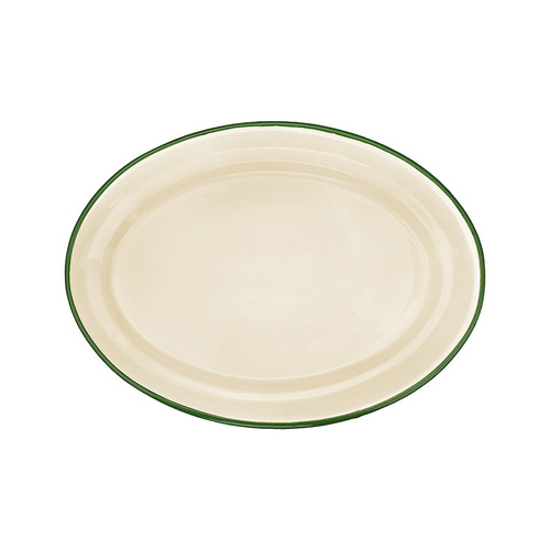 Urban Style Enamelware 40cm Oval Tray w/ Green Rim - Cottage