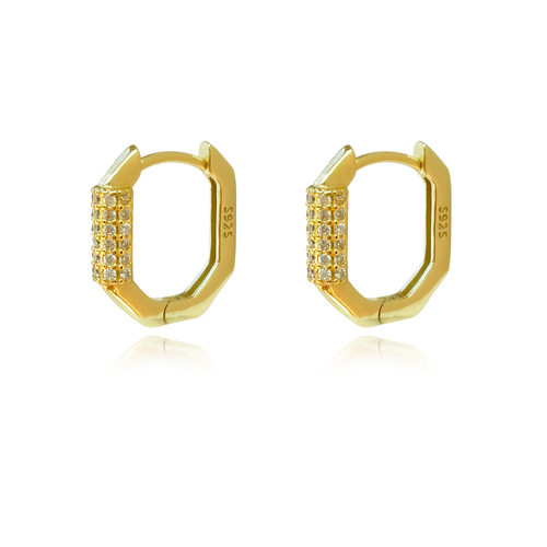 Culturesse Octavia CZ Inlaid 13mm Dainty Huggie Earrings - Gold/Diamante