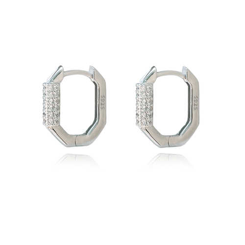 Culturesse Octavia CZ Inlaid 13mm Dainty Huggie Earrings - Silver/Diamante