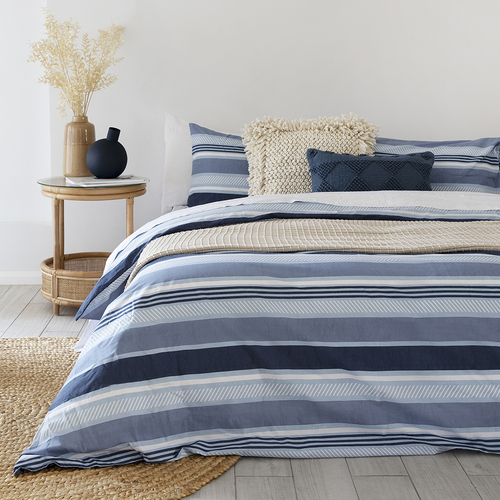 Bambury Queen Bed Indiana Blue Quilt Cover Set Soft Touch Woven Home