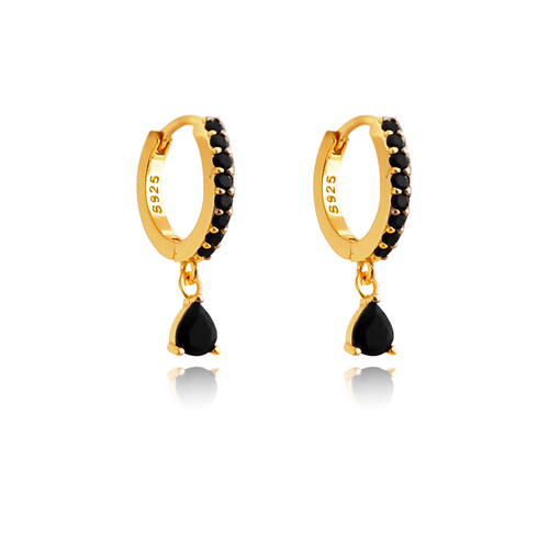 Culturesse Lenore 18mm Pave CZ Dainty Huggie Drop Earrings - Gold/Noir