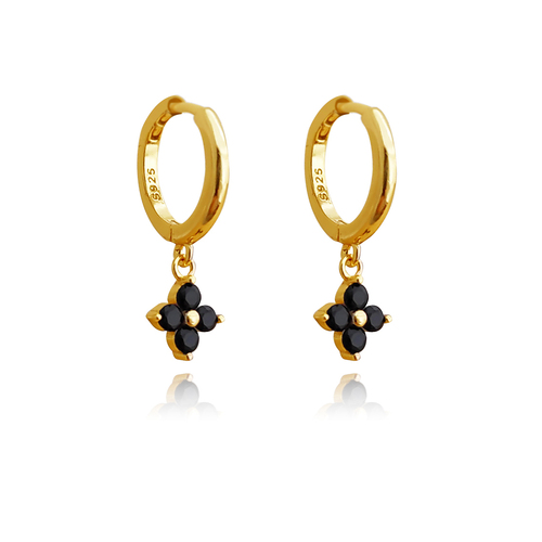 Culturesse Fleur 19mm CZ Drop Earrings - Gold/Noir