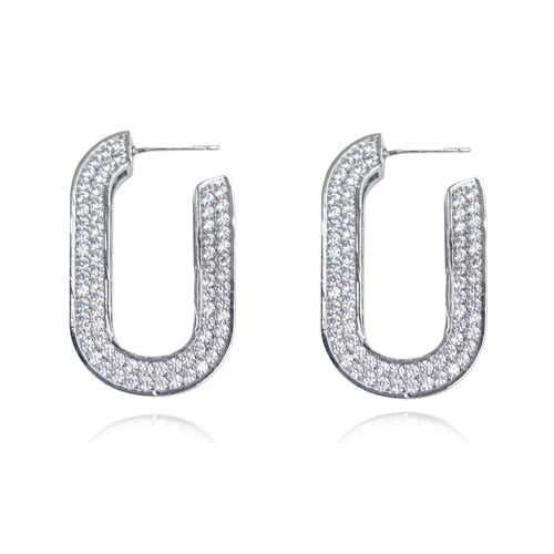 Culturesse Lamia 36mm Diamnate-Embellished U-Hoop Earrings - Silver