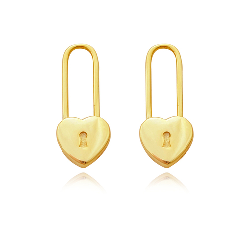 Culturesse Lark Love Heart 19mm Padlock Drop Earrings - Gold Vermeil