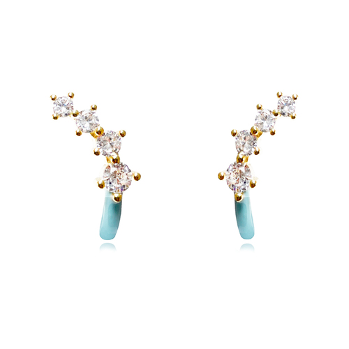 Culturesse Gabrielle 19mm Pastel Diamante Climber Earrings - Blue/Gold