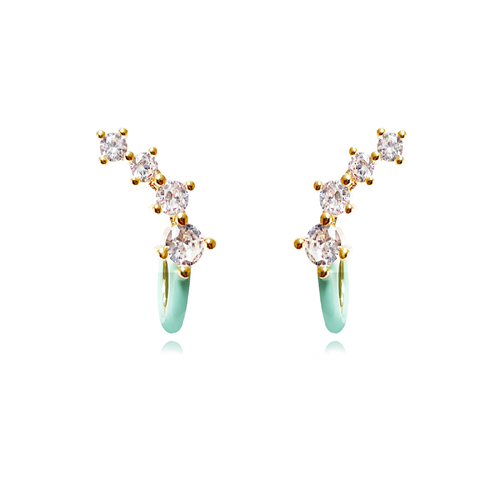 Culturesse Gabrielle 19mm Pastel Diamante Climber Earrings - Green/Gold