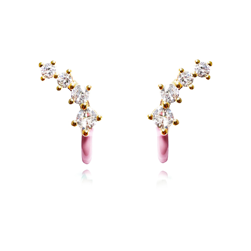 Culturesse Gabrielle 19mm Pastel Diamante Climber Earrings - Pink/Gold