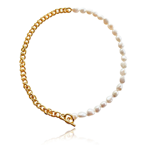 Culturesse Jana Pearl 45cm Chain Toggle Bar Necklace - White/Gold