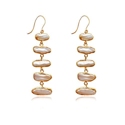 Culturesse Maelynn 24K Artisan 85mm Pearl Drop Earrings - Gold