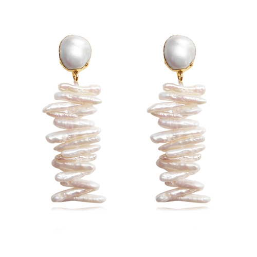 Culturesse Ellenora 60mm Artisan Freshwater Pearl Stack Earrings - White