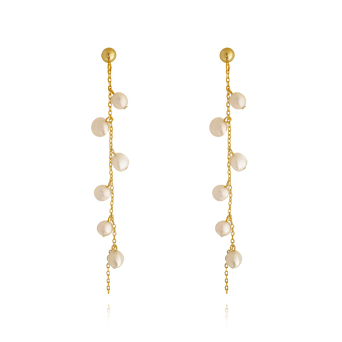 Culturesse Andree 7cm Freshwater Pearl String Earrings For Pierced Ears - Gold