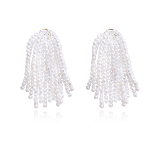 Culturesse Leuuine 75mm Pure Love Pearl Tassel Earrings - Pearl