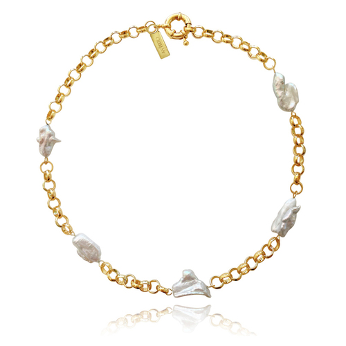 Culturesse Analia Organic 44cmBaroque Pearl Chain Necklace/Choker - Gold