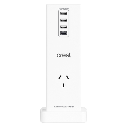 Crest USB Charging Station Tower Headphone Stand - White