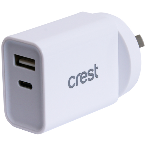 Crest 20w Dual Wall Charger w/ USB-A/USB-C Port - White