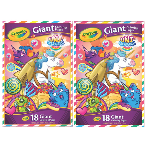 2PK Crayola Giant 18pg Colouring Pages Foldalope Uni Creatures 3y+