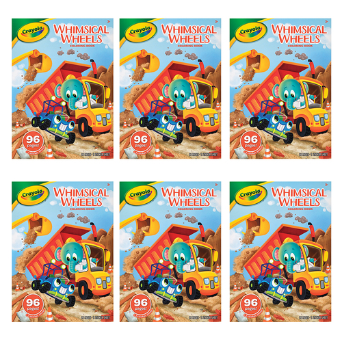 6PK Crayola Kids/Childrens Creative 96 Page Whimsical Wheels Coloring Book 36m+