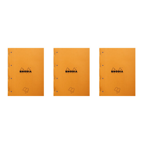 3PK Rhodia Side Stapled A4+ Notepad w/ 4 Holes 5x5 Grid - Orange